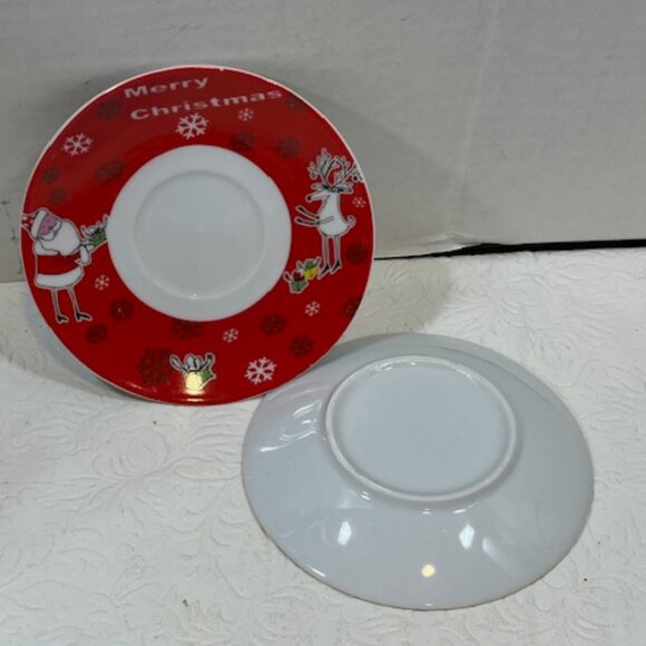 VTG 90's 2 Pc Set Christmas Porcelain Expresso Mini Cup/Saucer Santa & Reindeer - Picture 7 of 16
